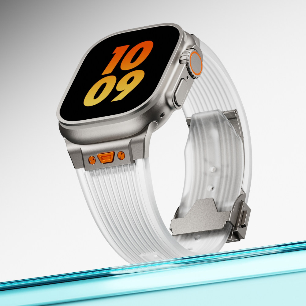 适用applewatch10表带ultra3大爆炸iwatch9男生S9新款49mm硅胶S8透明夏季s7男士45mm高级感金属小众watch腕带图片