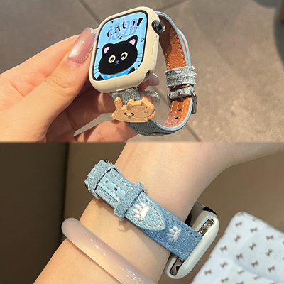 适用于小米手环9Pro表带新款猫咪牛仔手表8Pro运动智能腕带红米watch5/4保护套XL壳夏季女款高级感时尚配件