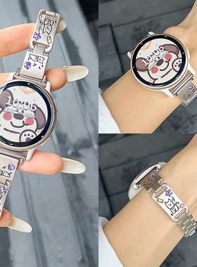 适用佳明表带新款Garmin Active5/venu sq2女士细款彩钻金属印花小狗18/20mm快拆金属男女款创意小众高级JY