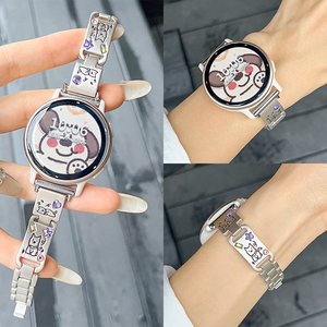 适用佳明表带新款Garmin Active5/venu sq2女士细款彩钻金属印花小狗18/20mm快拆金属男女款创意小众高级JY