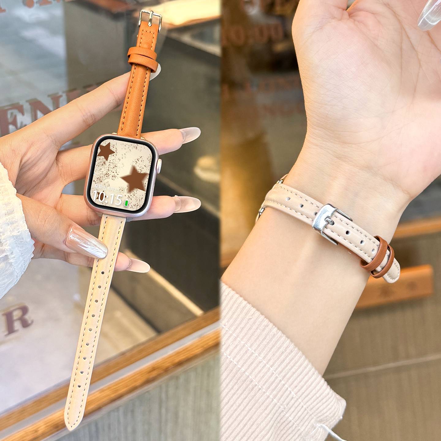 适用于苹果手表S11小蛮腰s10新品平纹皮质s9针扣尖尾series8时尚高级感se秋冬季Ultra3男女款XL运动智能腕带