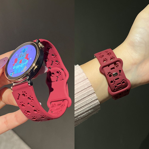适用华为gt6表带gt5女款GT4硅胶智能运动手表watch5新款创意镂空狗爪钉扣41mm透气腕带高级感18mm男女JY秋冬
