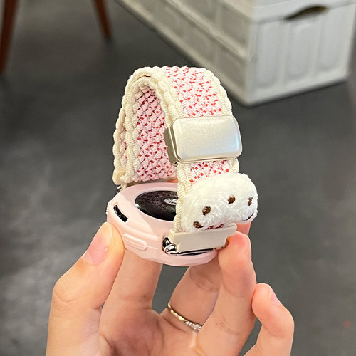适用于小米手表Watch S4表带41mm卡通S5小熊WATCH5磁吸编织高级时尚女生手腕带运动智能手表XiaomiS4秋冬定制