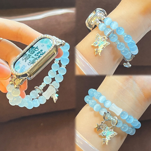 适用于小米手环10表带手表新款9陶瓷版猫眼石串珠8nfc运动智能7保护套壳6/5女款夏季透气腕带XL高级感配件