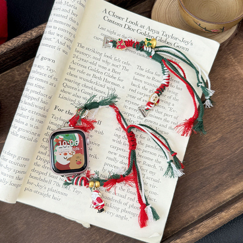 适用于iwatch表带苹果手表表带applewatch s10单排s11串珠s9拉绳款se3圣诞女款ultra3秋冬s8智能腕带JW高级感