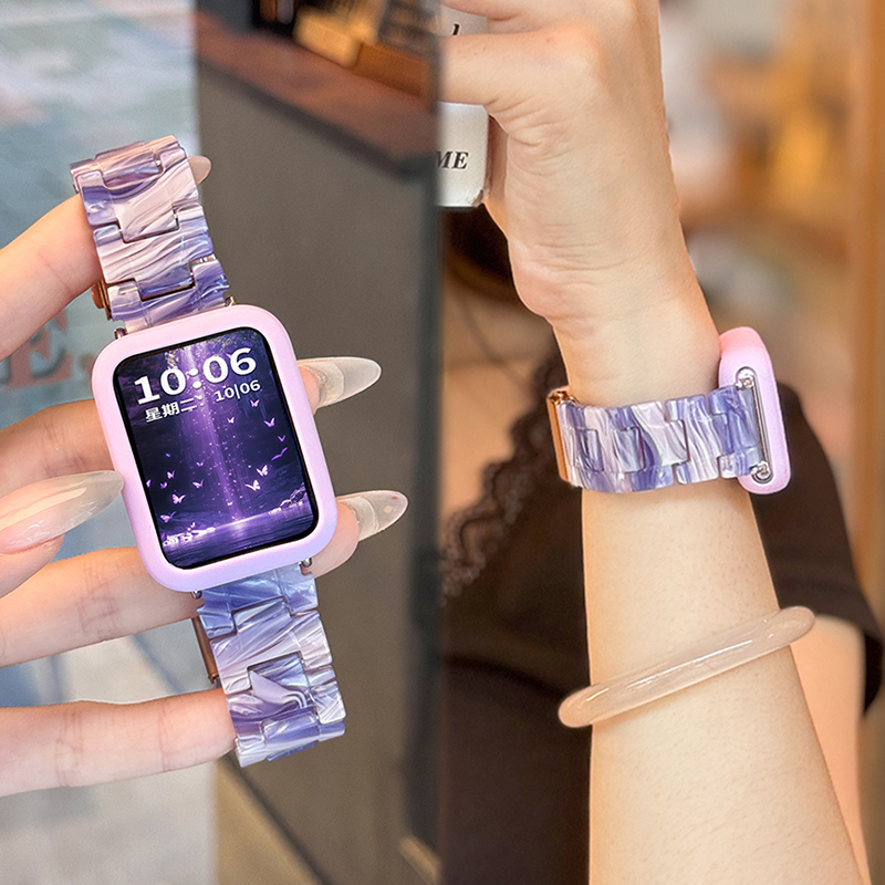 适用于小米手环9Pro表带新品三珠树脂女生8Pro/7Pro运动智能手表红米watch5/4夏季透气保护套壳XL高级感