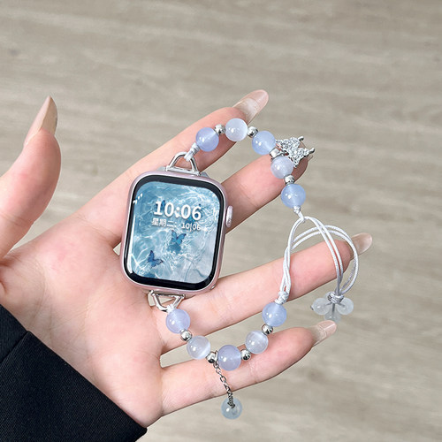 适用iwatch表带s10苹果手表applewatch11女生s9猫眼石8链条式se智能41/45mm高级感夏季小众可爱女watchs腕带