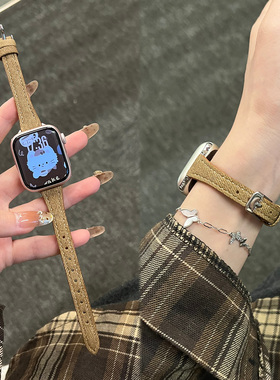 适用于苹果手表s10表带series11新款iwatch小蛮腰s9牛仔se3针扣Ultra运动智能腕带s876秋冬季XL女款高级配件