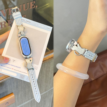 适用小米手环9表带10系列8条纹爱心猫咪新款腕带7nfc女生陶瓷版运动智能手链6男女款5秋冬季JY高级感小众韩系