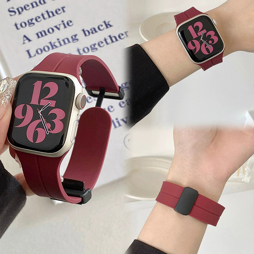 适用苹果手表表带iwatch10磁吸扣s9硅胶applewatch11女生手表带s8智能运动男士高级感透气防水一体创意替换带