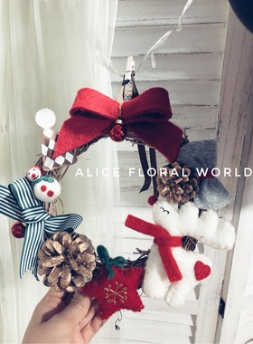 Alice's花界圣诞节礼品诺贝松风干鲜花羊毛毡花环家居挂饰永生花