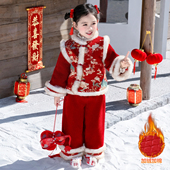 宝宝过年衣服女孩秋冬款 国风儿童汉服冬装 拜年服 冬季 女童新年套装