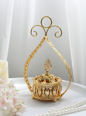 金色香炉摩洛哥风格铁艺金属熏香炉摆件家居饰品装饰古典玄关饰品
