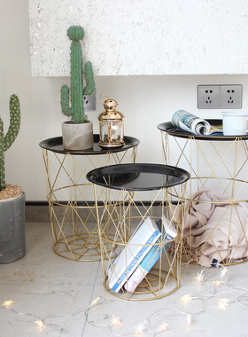 ins茶几床头柜北欧铁艺脏衣篮整理储物桶置物筐带盖收纳筐小户型