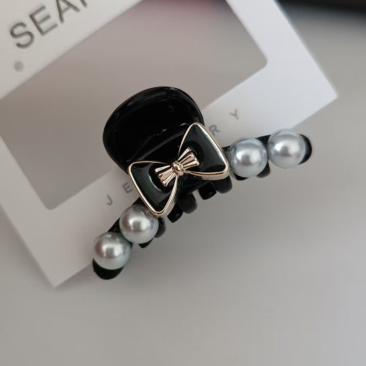 1只价 4cm正品韩国产小巧珍珠发夹蝴蝶结小抓夹黑色亚克力发夹