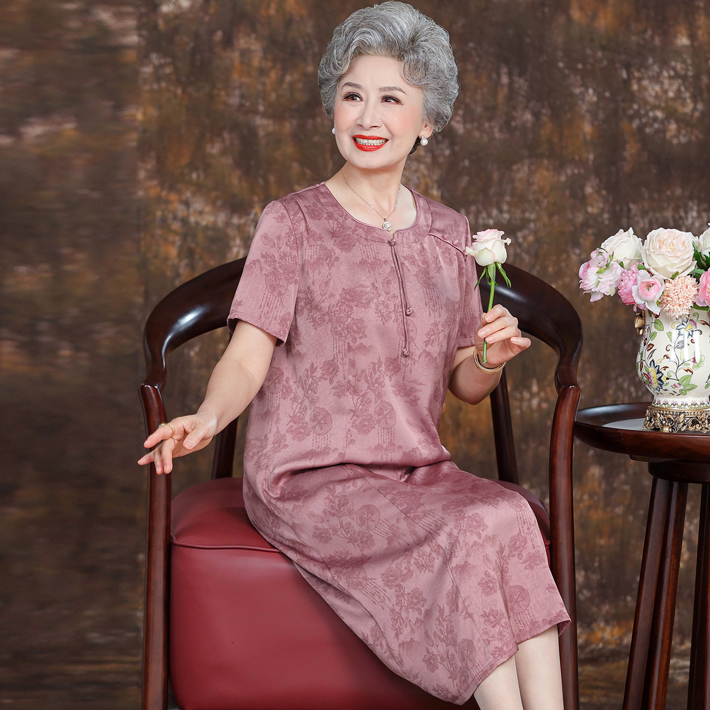 真丝香云纱奶奶连衣裙