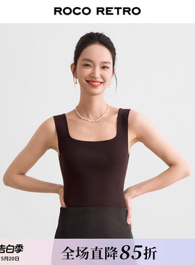 ROCO凉感冰丝伊力特曲珠抗变形针织背心女夏外穿宽肩带遮副乳吊带
