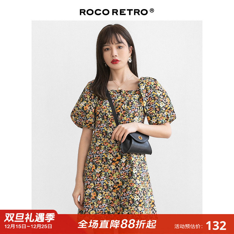 ROCO复古纯棉碎花泡泡袖连衣裙