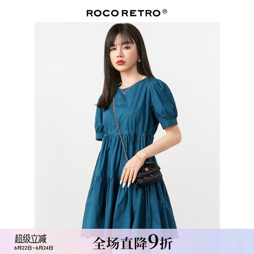 复古甜美娃娃裙夏季泡泡袖连衣裙