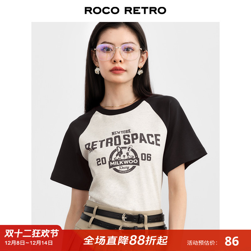 ROCO原创插肩小狗印花短袖T恤女