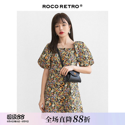 莫奈花园纯棉碎花泡泡袖连衣裙