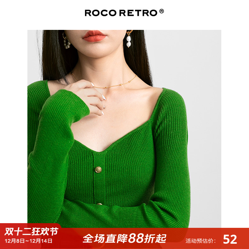 ROCO法式大方领羊毛针织衫女