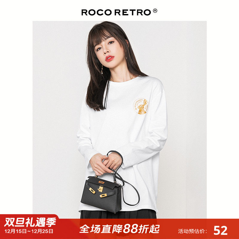 微章烫金兔子纯棉长袖T恤打底衫