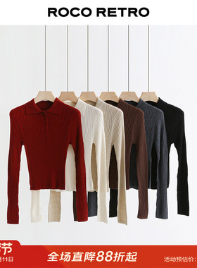 时髦知识分子 超细14针48支双股羊毛秋季POLO翻领修身针织衫毛衣