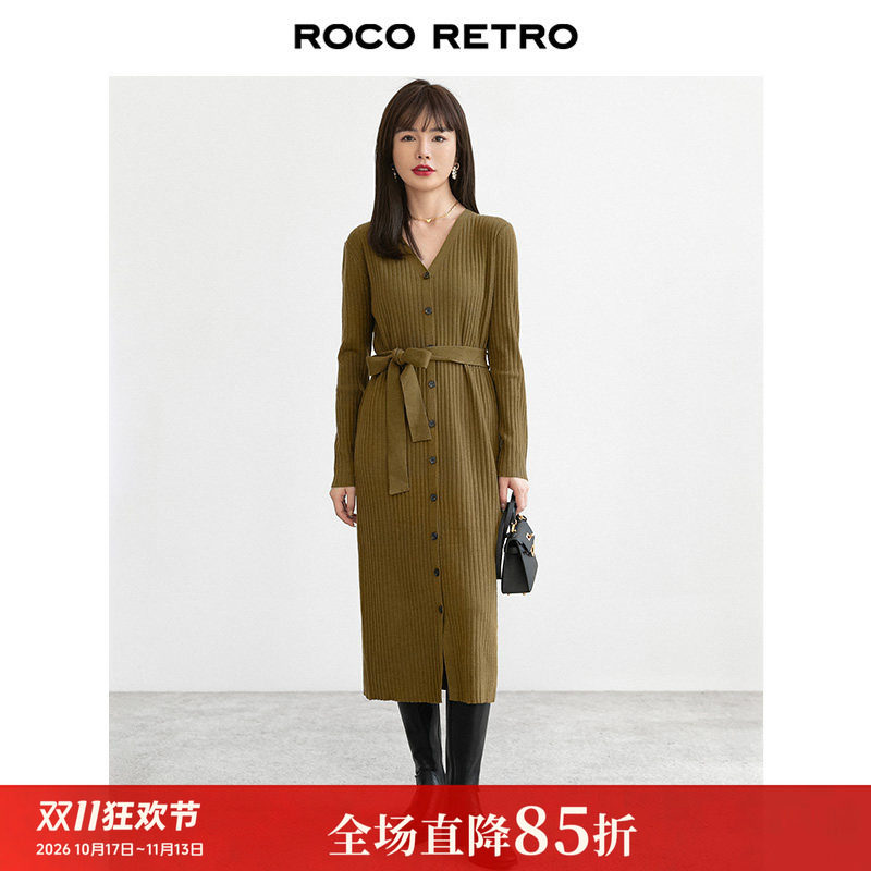 【清仓特价】法式纽扣针织裙秋季新款打底配大衣连衣裙子女毛衣裙