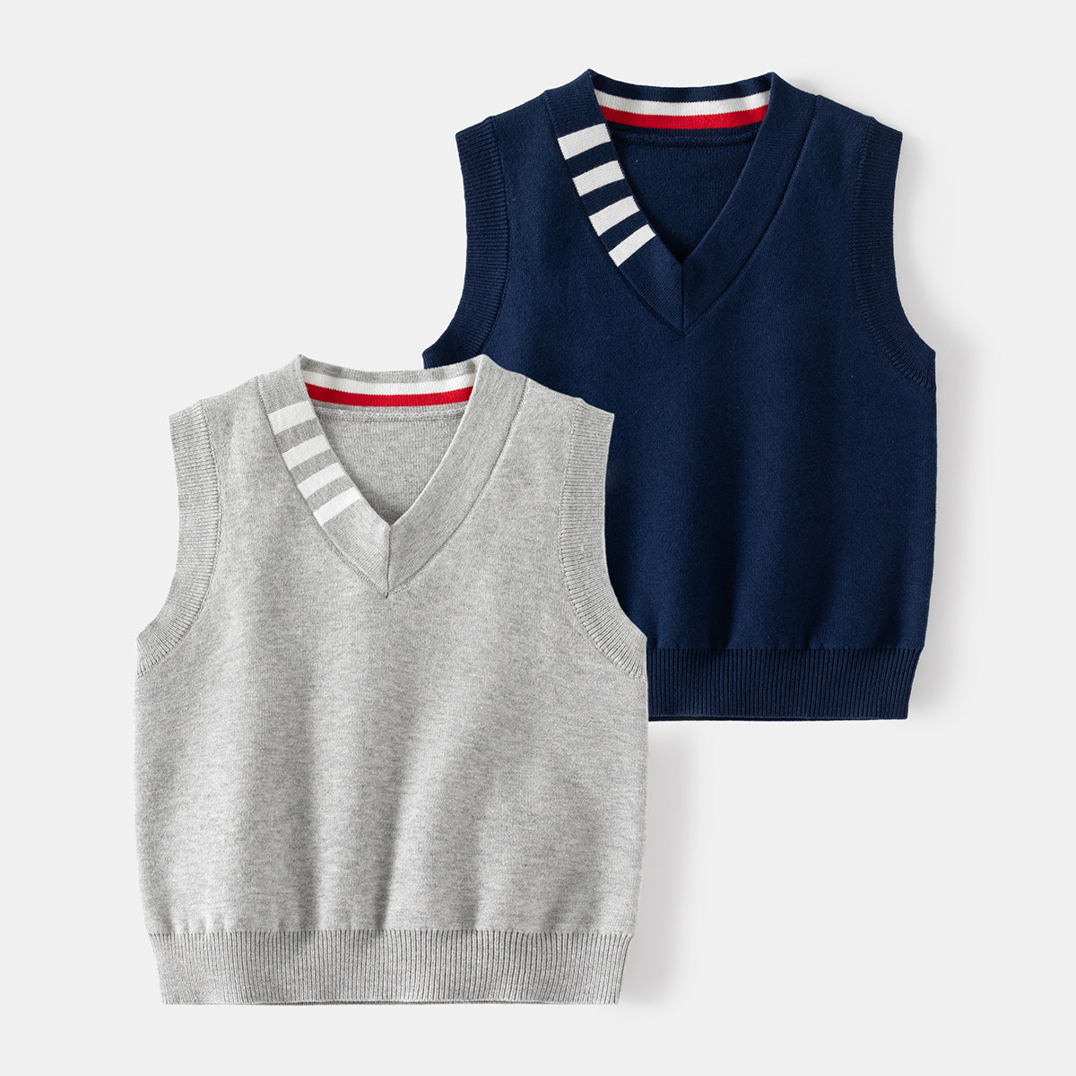 男童马甲春秋童装韩版儿童V领针织背心宝宝洋气坎肩男孩毛衣马夹