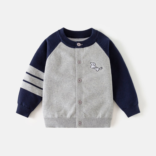 儿童毛衣外套春季新款男童拼色