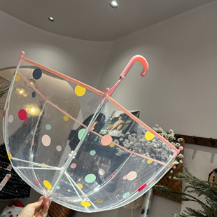 可爱彩色波点幼儿园小学生儿童伞可爱加厚手开长柄伞宝宝透明雨伞