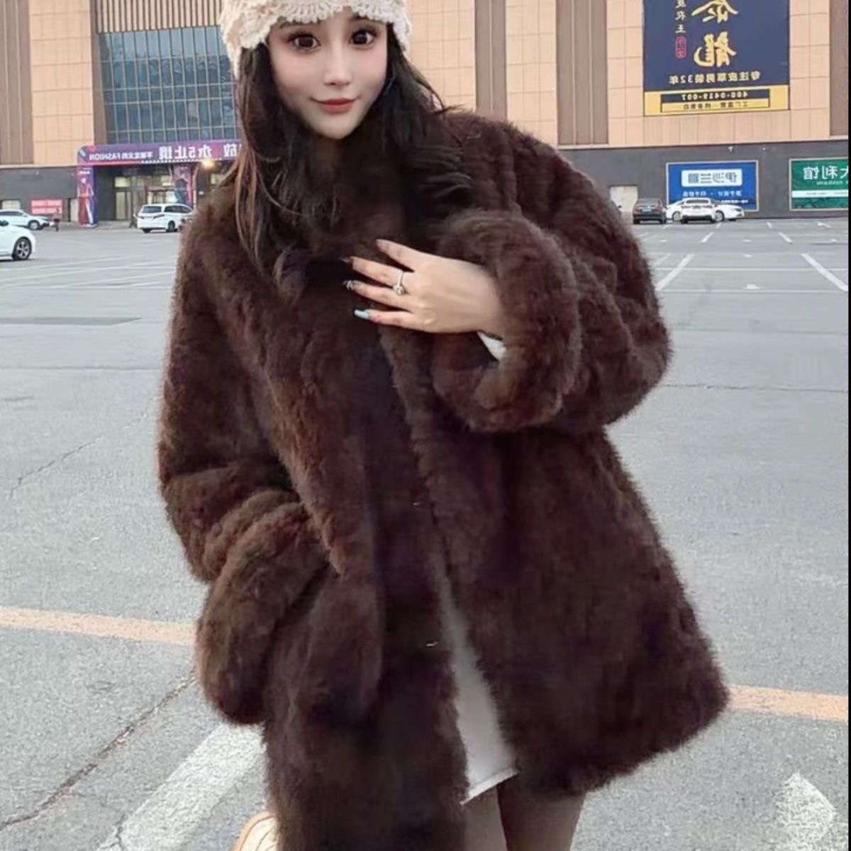 2025慵懒秋冬外套新款皮毛一体韩版中长款立领环保毛毛大衣