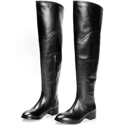 真皮头层高筒靴简约骑士过膝