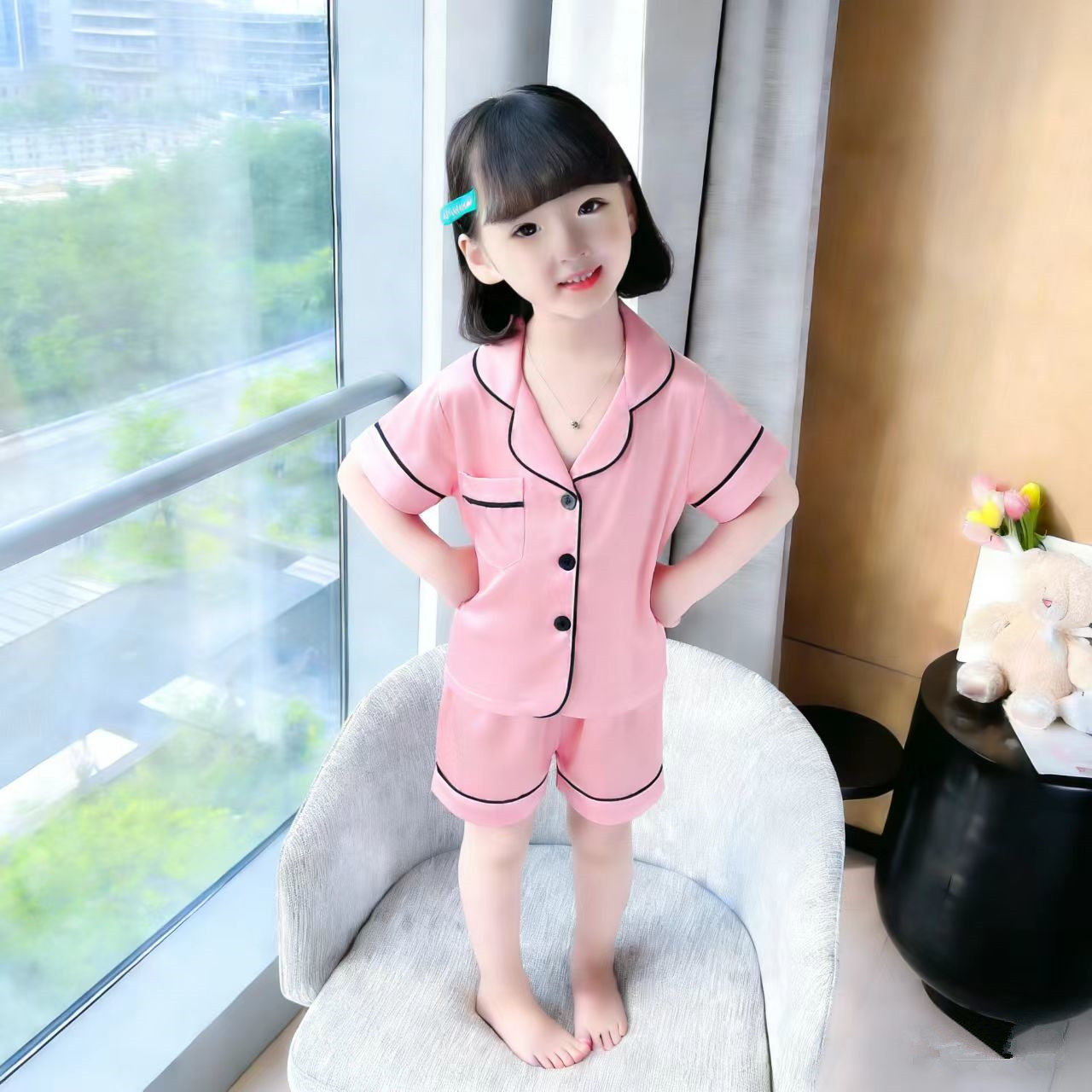 儿童睡衣套装夏季冰丝薄款宝宝仿冰丝家居服空调中大童短袖女童