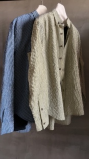 休闲宽松格子 筋骨感衬衫 早春新品 灯泡皱织造