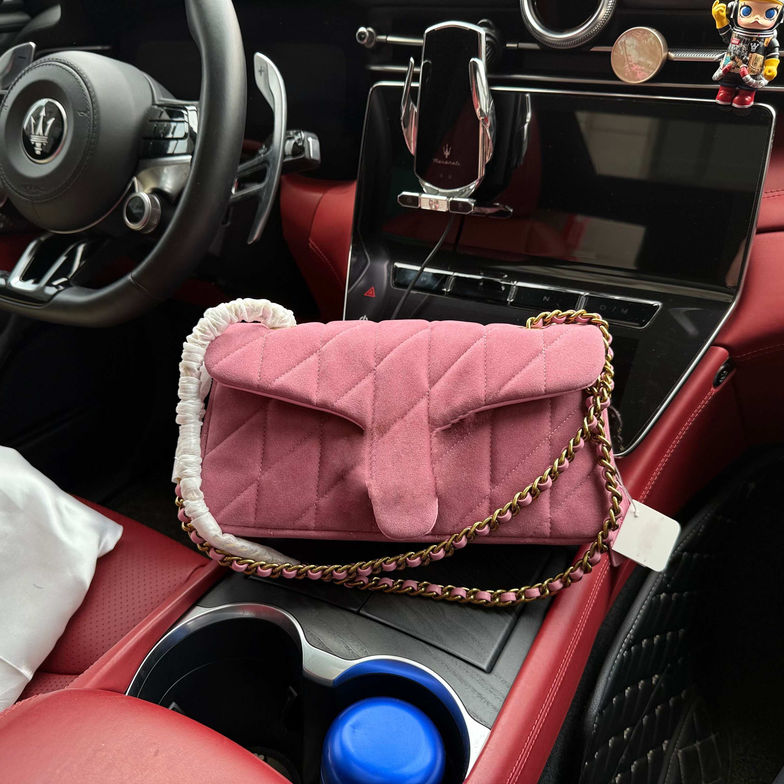 2026新款樱花粉麂皮绒链条单肩斜挎包时尚百搭通勤手提包934865