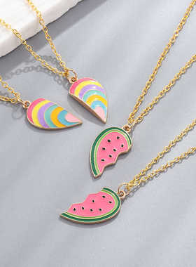 卡通彩虹西瓜项链男女同款