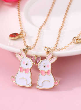 卡通对立小兔子磁吸项链男女同款