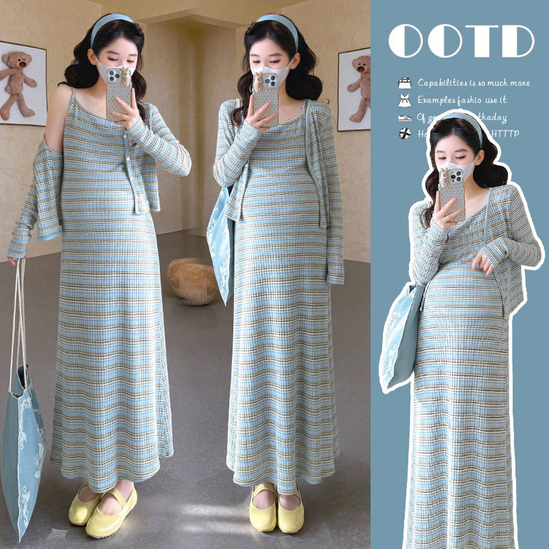 孕妇两件套2026春季长袖条纹开衫吊带针织连衣裙韩版百搭外穿套装,孕妇装/孕产妇用品/营养,套装,淘宝优惠券,粉丝福利购,淘宝优惠卷