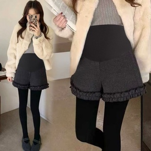 休闲宽松高端木耳边托腹短裤 短裤 秋冬新款 百搭680克加厚孕妇装