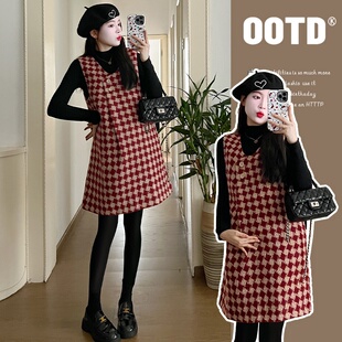 宽松加厚毛呢背带裙 实拍现货 孕妇秋冬套装 韩版 打底毛衣两件套裙