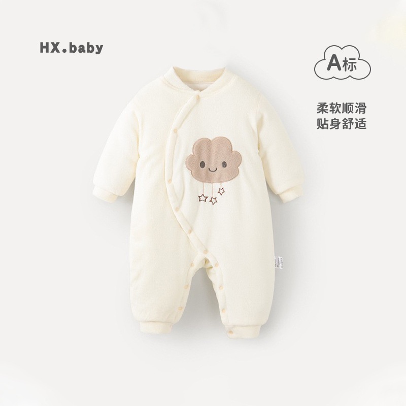 婴儿棉袄连体衣秋冬加厚夹棉保暖棉服睡衣新生儿爬服宝宝衣服长袖