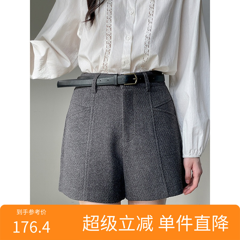 【秋冬主场小短裤加厚】韩系毛呢休闲裤女新款西装裤子n422b