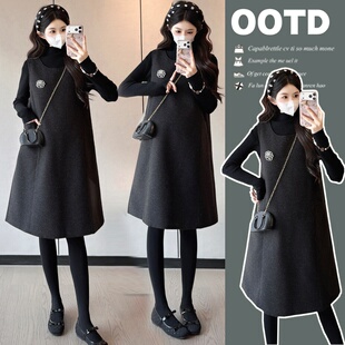 显瘦孕妇连衣裙秋冬两件套装 2025新款 毛衣毛呢宽松背带孕妇裙气质