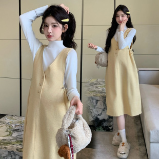 宽松遮孕肚毛呢背带裙 中长款 毛衣打底两件套 2025秋冬新款 孕妇装