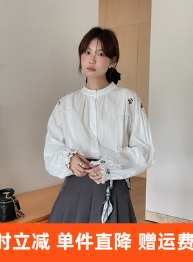 【温柔浮花绘】复古通勤蕾丝刺绣白衬衫女秋季新款上衣n503c