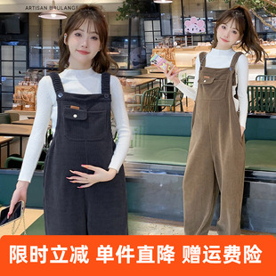 孕妇装裤子2025新款秋冬韩版百搭加厚灯芯绒孕期背带裤大码孕晚期