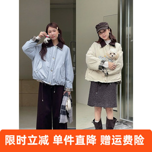 【定格胶片】复古拼接格子羽绒服女装冬季新款棉服外套n873c