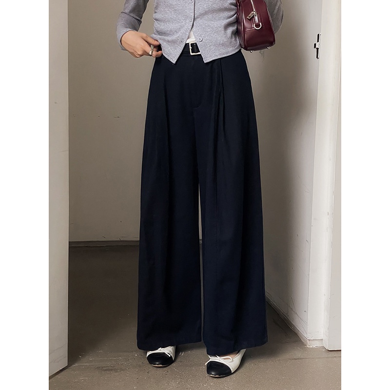 【浅日漫行】高腰天丝休闲裤女秋季新款阔腿弯刀拖地裤n529c